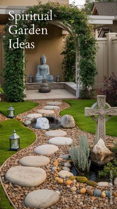 Looking to create a peaceful retreat at home? Explore spiritual garden ideas to infuse your outdoor space with tranquility and spirituality. Our guide provides tips on incorporating meditation areas, calming water features, and sacred plants to design a serene sanctuary. Learn how to use Zen elements, decorative stones, and symbolic statues to enhance the spiritual ambiance. Ready to transform your garden into a spiritual haven? Click the link above to explore our spiritual garden ideas and start creating your outdoor sanctuary today! Meditation Area Outside, Budha Gardens Design, Zen Corner Ideas Outdoor, Outdoor Corner Ideas, Meditation Space Outdoor Zen Gardens, Zen Garden Design Meditation Space, Zen Garden Landscaping, Buddha Garden Backyards, Outdoor Zen Garden