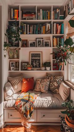 20 Bookshelf Design Ideas for a Chic Home Update How To Design A Bookshelf, Bookshelf Nook Ideas, Living Room Book Shelf Ideas, Boho Bookshelf Ideas, Cozy Living Room With Bookshelves, Closet Turned Into Bookshelf, Vintage Bookshelf Ideas, Book Case Decor Ideas Office, Unique Bookshelf Ideas