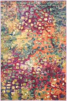 an abstract rug with multicolored squares and dots