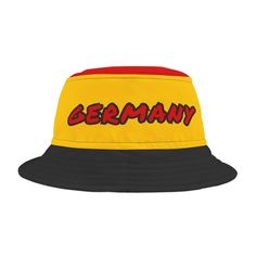 This Germany bucket hat is a patriotic national team fan hat for any sport with the German flag colors of intense red, yellow and black and the word "Germany" on a polyester bucket hat. Makes a perfect hat for a national holiday, sporting event, German party or Halloween party costume, Halloween costume, team Germany hat, football fan hat, game day hat, soccer fan hat, soccer fan apparel, Deutschland hat, Oktoberfest hat, Octoberfest hat, or just for fun! -Made in USA CUSTOM-PRINTED FOR YOU Our Oktoberfest Hat, Women Hockey, German Party, Belgian Flag, Belgium Flag, You Are My Hero, Women's Hockey, German Flag, Soccer Fan