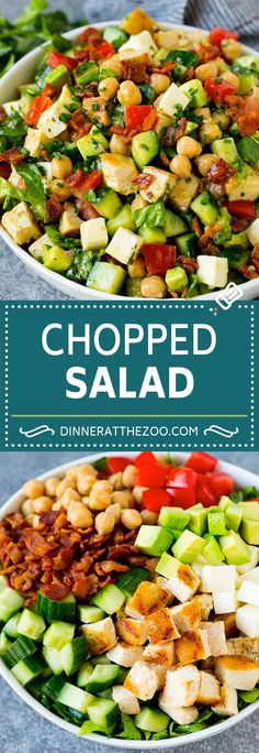 chopped salad in two bowls with the words chopped salad on top and side by side