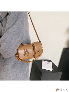 Bird in Bag - Exquisite Womens Luxury Handbag with Elegant Metal Decor, Chain Embellishment, Versatile Crossbody/Shoulder Bag, Including Wallet and Phone Holder, Ideal for Professional, Chic, and Casual Occasions Gold Baguette Shoulder Bag With Chain Strap, Brown Chain Clutch Shoulder Bag, Gold Shoulder Bag With Chain For Office, Gold Chain Shoulder Bag For Office, Brown Rectangular Shoulder Bag With Chain, Brown Clutch With Chain Strap, Evening Brown Shoulder Bag With Chain Detail, Evening Brown Shoulder Bag With Chain, Gold Satchel Flap Bag With Chain Strap