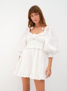 Weekend Dresses, Mini Dress White, Lemon Dress, Ruffle Mini Dress, For Love & Lemons, White Party, Love And Lemons, Long Puff Sleeves, For Love And Lemons