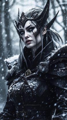 a woman with horns in the snow