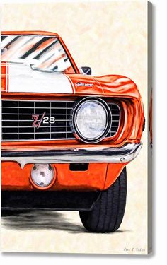 VINTAGE CARS Classic Camaro, رسم كاريكاتير, 1969 Chevrolet Camaro, Orange Car, 1969 Camaro, Vintage Muscle Cars, Mc Laren