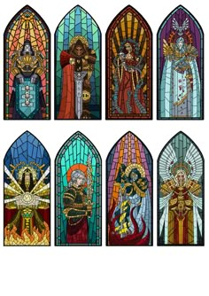 six stained glass windows with different designs