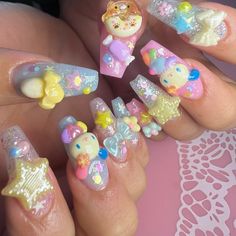 Crazy Colorful Nails, Usahana Nails, Hime Gyaru Nails, Decoden Nails, Simple Kawaii Nails, Japanese Nail Art Kawaii, Decora Nails, Kitsch Nails