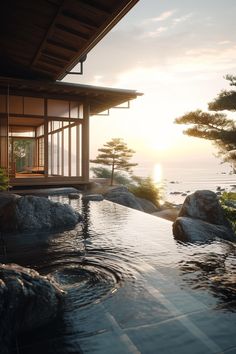 Ryokan Tranquility: Private Onsen and Coastal Panorama Splendor Japan Onsen Aesthetic, Onsen Hot Pools, Private Onsen, Private Hot Springs Japan, Ryokan With Private Onsen, Japan Beach, Onsen Ryokan, Japanese Hot Springs