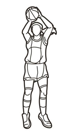 Outline Basketball Action Female Player Cartoon Sport Graphic Vector Basketball Doodle, Sports Drawing, Fashion Sketches Men, Basketball Clipart, Basketball Girl, Sports Drawings