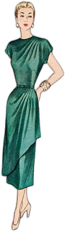 a drawing of a woman in a green dress with her hands on her hips,