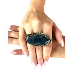 "Extra large stone ring, blue Apatite ring, extravagant statement ring, bold huge ring. Looking for more rings in this style? Pick your favorite from the list below: https://etsy.me/35gFzEu ✨ Blue Apatite has an uplifting energy that raises spirits, encouraging a positive outlook and a hopeful attitude. It also improves concentration and memory skills, and is a good crystal for study purposes. Apatite enhances creativity and awakens the finer, inner self. Apatite increases motivation and builds Spiritual Blue Crystal Ring, Blue Rings With Large Stone For Healing, Huge Ring, Ring Blue Stone, Apatite Ring, Large Stone Rings, Huge Rings, Chunky Ring, Chanel Inspired