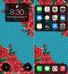 an iphone with red roses and blue polka dots