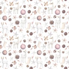 a watercolor pattern with deers and balls