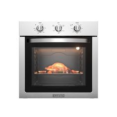 an oven with a turkey in it and the door open to show its cooking process