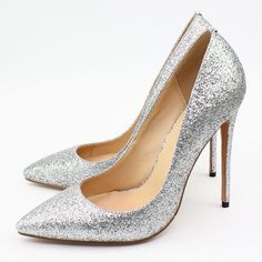 Shop Sliver Glitter Wedding 2021 Stiletto High Heel Pointed Toe Pumps Shoes color Silver for Party with worldwide Free shipping & Free return. Evening Heels, Pointy Toe Heels, Glitter Pumps, Shoes Heel, Bridal Heels, Slip On Pumps, Pumps Heels Stilettos, Glitter Wedding, Rhinestone Bridal