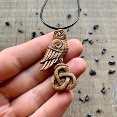 vkngjewelry Pendant Unique Walnut Wood Celtic Owl Triquetra Pendant Style 2 Triquetra Symbol, Celtic Owl, Owl Carving, Triquetra Pendant, Wood Jewelery, Magic Symbols, Celtic Art, Wood Accessories, Wood Carving Art