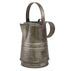 an old fashioned metal watering can on a white background