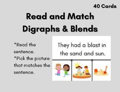 read and match digras & blends worksheet with pictures on the page