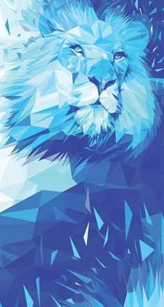 a blue lion is shown in low poly art