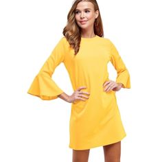 Two Hearts Stylish Bell Sleeve Shift Dress With Invisible Back Zipper Closure Style: D3034-Yellow Check Out Our New Fashion Star! Say Hello To A Dress That's Got It All: Fabulously Flared Bell Sleeves, Bust Darts That Love Your Curves And An Ultra-Comfy Knit Crepe Fabric With A Dash Of Stretch. Slip Into This Chic Number And Step Up Your Style Game. And Don't Forget The Invisible Back Zipper That Adds A Final, Polished Touch. Lace Dress Extender, Dress Extender Slip, Chunky Knit Sweater Dress, 90s Mini Skirt, Dress Extender, Lace Up Bodycon Dress, Satin Halter Dress, Layered Ruffle Dress, Bell Sleeve Shift Dress