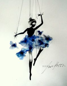 an image of a ballerina with blue flowers on her skirt and the words, photo the ballet blog