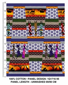 a quilt with an image of people and animals on the front, in different colors