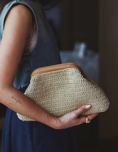 Atelier Maier bags are hand-crocheted with sustainable waxed cotton yarns finished with genuine leather details. Timeless and minimal designs, long-lasting and essential pieces that will be enjoyed for many years.  A simplistic piece with a leather touch, that embraces minimal aesthetics, handmade from start to finish.  This crochet clutch effortlessly transitions from everyday use to special occasions, it will be your companion from day to night. And also perfect for birthday gift, anniversary Straw Pouch, Tan Bag, Crochet Clutch, Leather Frames, Macrame Bag, Leather Detail, Summer Bag, Handmade Bag, Crochet Bags