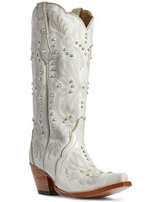 Ariat Women's Pearl Snow White Western Boots - Snip Toe, White Western Wedding Boots, White Western Boots, English Riding Boots, White Floral Embroidery, Bridal Boots, Wedding Boots, Western Boots Women, Western Boot, Toe Boots