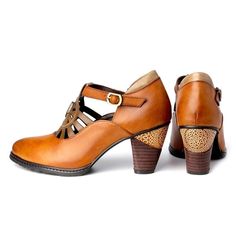 With a round-toe design, buckle strap, and a retro style, these medium-high shoes will take you to new heights. Specs: Retro style Round toe Hoof heels Buckle strap Material: Genuine leather, rubber, PU High Heel Mary Janes With Heel Strap For Fall, Mary Jane Leather Shoes With Buckle Closure, Almond Toe, Mary Jane Leather Shoes With Buckle And Almond Toe, Brown Low Heel Heels With Buckle Closure, Retro Leather Heels For Fall, Leather High Heel Mary Janes With Buckle Closure, High Heel Mary Janes With Buckle For Fall, Vintage Round Toe Heels For Fall, Fall High Heel Mary Janes With Buckle Closure