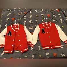 Brand New. Never Worn. Boy Letterman Jacket. Smoke Free And Pet Free Home! I Have Twins So There Are 2 Jackets Total For Sale!! Selling Each At $15 Or Together At $27 White Hooded Outerwear For School, Winter School Outerwear With Letter Print, Red Outerwear For School In Fall, Red Casual Outerwear For School, White Varsity Jacket For School In Fall, White Long Sleeve Outerwear For School, Sporty Red Outerwear For School, Red Winter Outerwear For School, Red Outerwear For Playtime In Fall