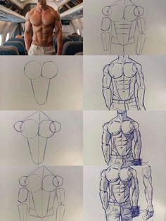 four different views of the torso and upper half of a man's body