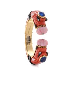 Carved coral and pink opal, cabochon sapphires, brilliant-cut diamonds, black enamel, 18K gold, and platinum. David Webb Jewelry, Jewellery Rings, David Webb, Jewelry Boards, Coral Jewelry, Virtual Fashion, Bracelet Collection, Pink Opal, Black Enamel