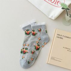 Material: COTTON Gray Casual Socks For Spring, Casual Gray Socks For Spring, Trendy Gray Socks For Spring, Lace Ruffle Socks, Short Socks Women, Cottagecore Bag, Ruffle Socks, Silk Socks, Ruffled Socks