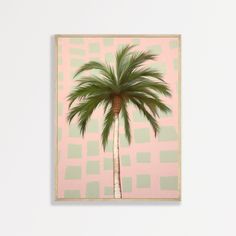 a palm tree on a pink and green background