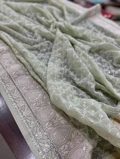 *New collection* *Soft Georgette with all over Lucknow chickankari  sequence thread work and jarkan boder... beautiful saree Pista Green Georgette Pre-draped Saree With Dupatta, Embroidered Pista Green Pre-draped Saree For Navratri, Festive Pista Green Pre-draped Saree With Chikankari Embroidery, Diwali Pre-draped Saree With Chikankari Embroidery In Chinon, Pista Green Georgette Blouse Piece With Cutdana, Pista Green Georgette Dupatta, Pista Green Georgette Saree For Navratri, Embroidered Pre-draped Pista Green Saree, Pista Green Pre-draped Saree With Resham Embroidery For Eid