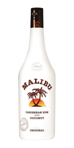 a bottle of coconut oil on a white background with the label malibu caribbean rum