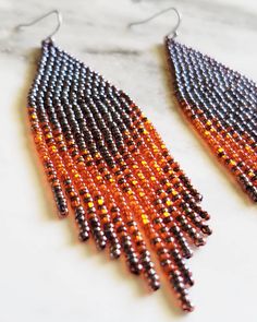 Light & Dark Orange Fringe Earrings - Handmade Dark Orange, Fringe Earrings, Earrings Handmade, Beaded Earrings, Light In The Dark, Drop Earrings, Orange, Bead Earrings