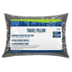 the travel pillow is made from polyester and has been placed on top of a plastic bag