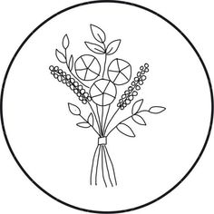 a black and white drawing of flowers in a circle