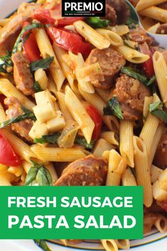 Fresh Sausage Pasta Salad Sausage Pasta Salad, Couscous Dishes, Best Salads, Italian Entrees, Cold Pasta Salad Recipes, Satisfying Salads, Easy Mediterranean Diet Recipes, Macaroni Salad Recipe, Cold Pasta Salad