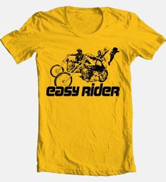 Easy Rider T-shirt retro 70's movie men's adult regular fit cotton graphic tee | eBay Retro T-shirt With Front Print For Fans, Retro Fan Merchandise T-shirt With Front Print, Retro Yellow T-shirt For Fan Merchandise, 1970s Movies, Easy Rider, Retro 70s, Fashion Tees, Vintage Tshirts, Cool T Shirts