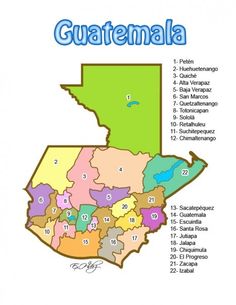 the map of guatemala with its capital and major cities