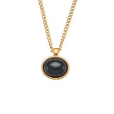 Oval Onyx Pendant Gold Necklace Onyx Pendant Necklace, Black Oval Link Necklace, Black Oval Link Jewelry For Gifts, Elegant Round Pendant Necklace With Black Enamel, Formal Onyx Necklace With Black Enamel, Formal Oval Necklace With Black Enamel, Luxury Black Oval Necklaces, Formal Onyx Necklace With Polished Finish, Formal Oval Black Enamel Necklace