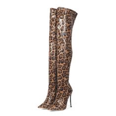 Over The Knee Long Boots Women Tall Boots Plus Size 45 High Heel Pointed Toe Shoes Woman Long Boots 34 Leopard Print High Heel Boots For Party, Leopard Print Boots For Fall Party, Fall Party Leopard Print Boots, Brown Pointed Toe Martin Boots, Party Boots With Leopard Print And Pointed Toe, Pointed Toe Leopard Print Party Boots, Fitted Leopard Print Boots With Round Toe, Party Leopard Print Pointed Toe Boots, Leopard Print Party Boots For Winter