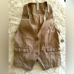 Never Worn Women’s Khaki Best Top Casual Brown Vest For Spring, Trendy Beige Vest For Spring, Khaki Vest, Satin Cami Top, Lace Trim Cami, Womens Camisoles, White Cami, Womens Khakis, Black Camisole