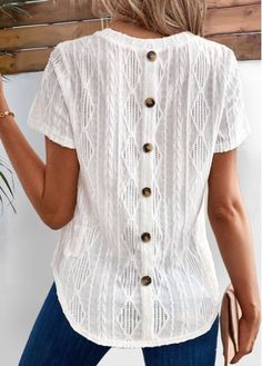 Color:White;Size:S;Size:M;Size:L;Size:XL;Size:XXL;Package Contents:1 X T Shirt;Occasion:Other;Style:Bohemian; Non-stretch Short Sleeve Tops With Buttons, White 3/4 Sleeve Summer Tops, White Short Sleeve T-shirt With Buttons, White Embroidered Top With Short Sleeves, Relaxed Fit, Cheap White Ring-spun Cotton T-shirt, Cheap Womens Tops, Shapewear Swimsuit, Cheeky Shorts, Denim Jean Skirt