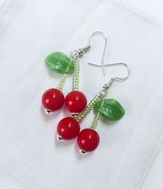 Cute Red Cherry Earrings are a great addition to your everyday clothing or special event.   A wonderful gift for your friends and loved ones. Handmade Cherry Jewelry For Party, Trendy Red Dangle Jewelry, Cherry-colored Jewelry For Valentine's Day Party, Cherry Colored Jewelry For Valentine's Day Party, Trendy Red Drop Earrings, Cherry Jewelry For Valentine's Day Party, Cherry Color Jewelry For Valentine's Day Party, Cute Red Handmade Jewelry, Trendy Red Jewelry With Matching Earrings