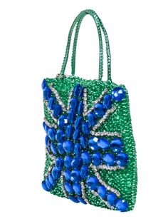 Introducing the Anteprima green coil bag - designed to add some razzle-dazzle to your vacation style! This mini handbag features a vibrant green coil design and a blue jewel flag with rhinestone trim. Perfect for a European escape, pair it with a slip dress and mule heels for a chic and playful look. Stretch coil material Beaded and jeweled front Top handles Height 7.5" Width 9.5" Depth 0.75" Strap drop 4.5" Green Summer Party Bags, Green Beaded Bag For Summer, Summer Green Beaded Bag, Green Beaded Bag For Party, Green Beaded Bags For Parties, Green Beaded Rectangular Bag, Green Beaded Shoulder Bag For Everyday Use, Green Tote Shoulder Bag For Party, Green Evening Bag For Summer