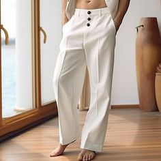 Season:Spring  Summer; Fabric:40% Linen; Gender:Men's; Style:Casual,Classic; Occasion:Going out,Daily,Office / Career,Vacation; Fit Type:Regular Fit; Function:Breathable,Comfortable; Waistline:Mid Waist; Pattern:Plain; Design:Straight Leg,Pocket,Button; Pants Type:Summer Pants,Linen Pants,Trousers; Fly Type:Button,Zipper; Front page:FF; Listing Date:02/23/2024; Production mode:External procurement; Hips:; Length:; Waist: Ankle-length Business Casual Pants With Buttons, Casual High Waist Dress Pants With Buttons, Solid Color Straight Dress Pants With Button Closure, Straight Dress Pants With Button Closure, Solid Straight Dress Pants With Button Closure, Casual Bottoms With Buttons For Business Casual, Solid Straight Leg Dress Pants With Buttons, Solid Straight-leg Dress Pants With Buttons, Straight Leg Business Casual Pants With Buttons