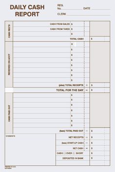 the daily cash report is shown in this image, it shows that there are several important items